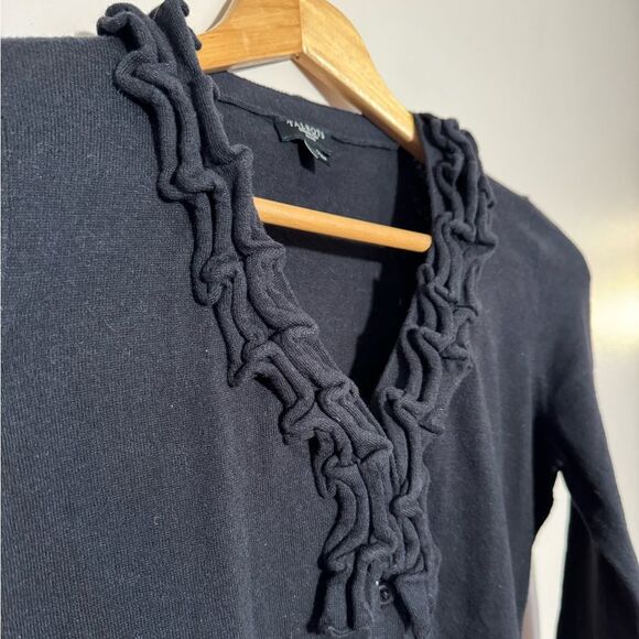 Black Talbots Ruffle Edge Cardigan Sweater Size SP EUC - Picture 4 of 7